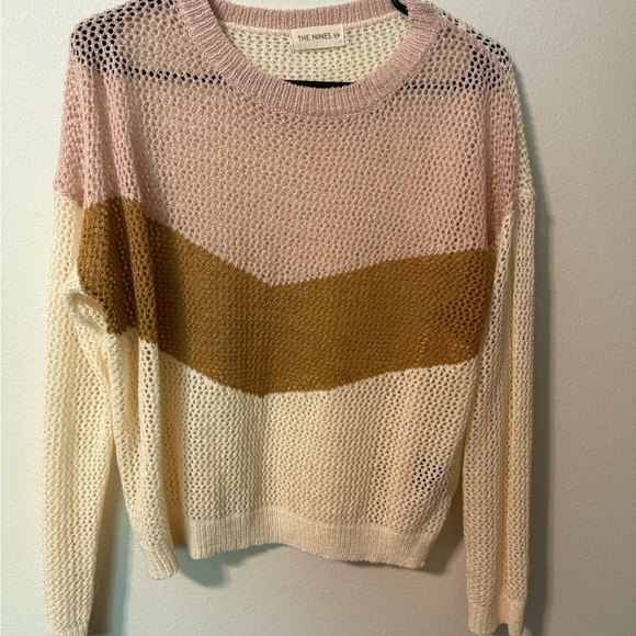 The Nines by HATCH Pink and Tan Crew Neck Sweater - Picture 1 of 3